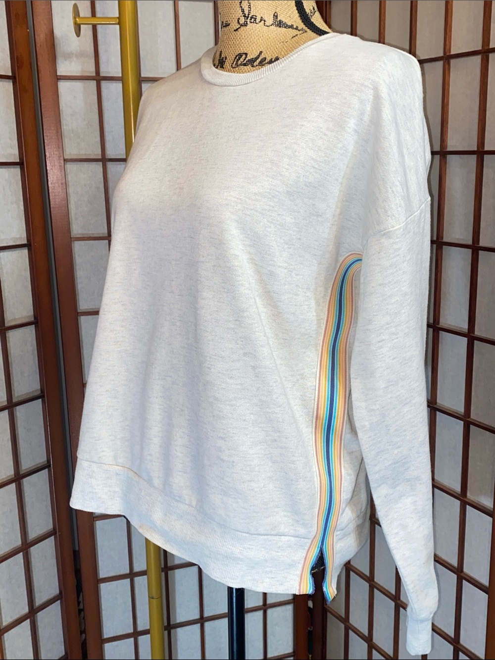 P.J. Salvage Cream Heather Sweatshirt with Rainbow Side Stripes